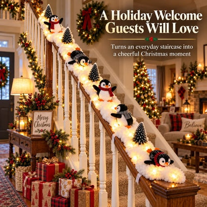🔥Playful Penguin Snowy Stair Railing Decor