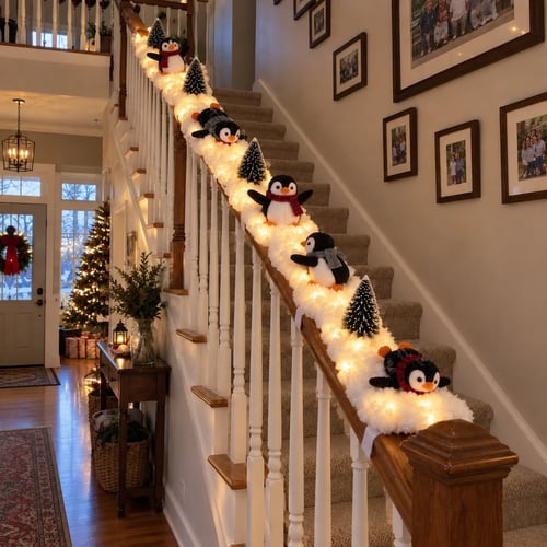 🔥Playful Penguin Snowy Stair Railing Decor