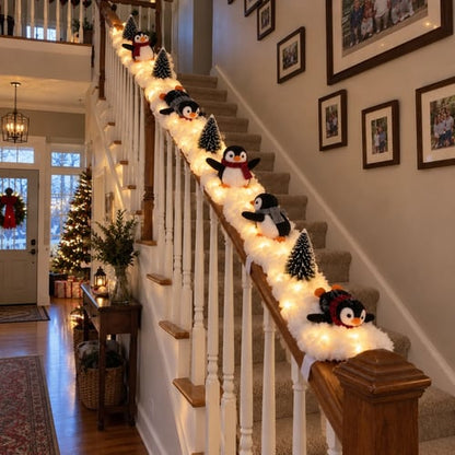 🔥Playful Penguin Snowy Stair Railing Decor